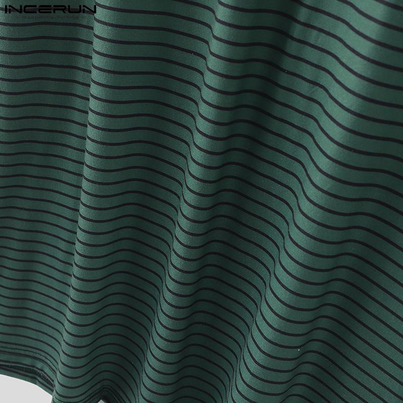 INCERUN Oversized Men O Neck Short Sleeve Striped Casual T-shirts