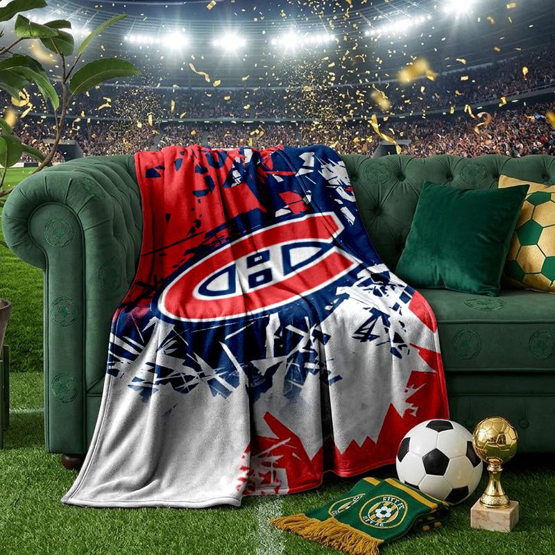 Canadiens Hockey Team Throws Blanket Flannel Blankets Plush for Couch Bed Gifts for Men Women Travel Picnic Blanket Christmas Fan Gifts