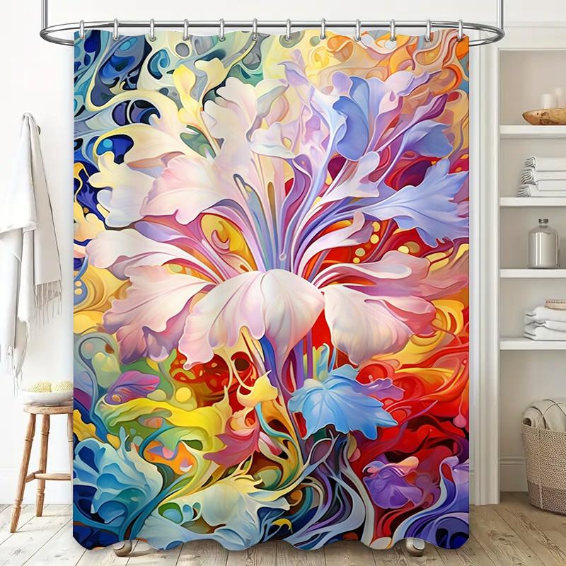 Stylish Floral Shower Curtain for Bathroom Decor High-Quality Printed Fabric Bright Colors Easy Installation with Hook Rings (Cu