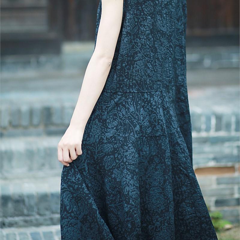 Johnature Women Vintage Sleeveless Dress O-Neck Jacquard Summer High Quality Female Dress