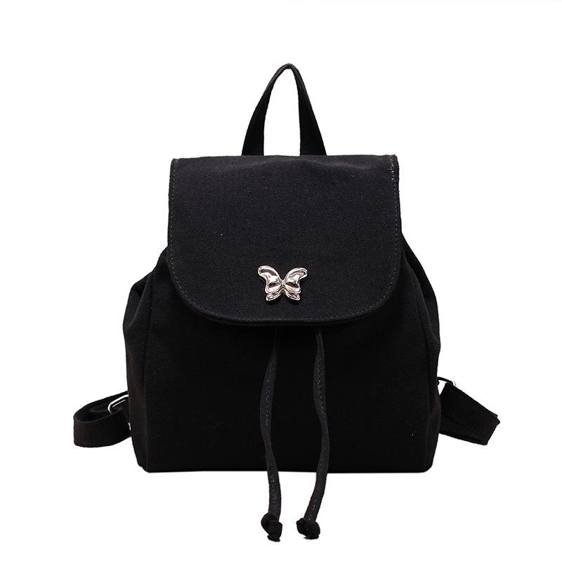 

Canvas backpack women s large-capacity leisure trend portable student schoolbag bucket bag simple Korean version travel backpack чёрный
