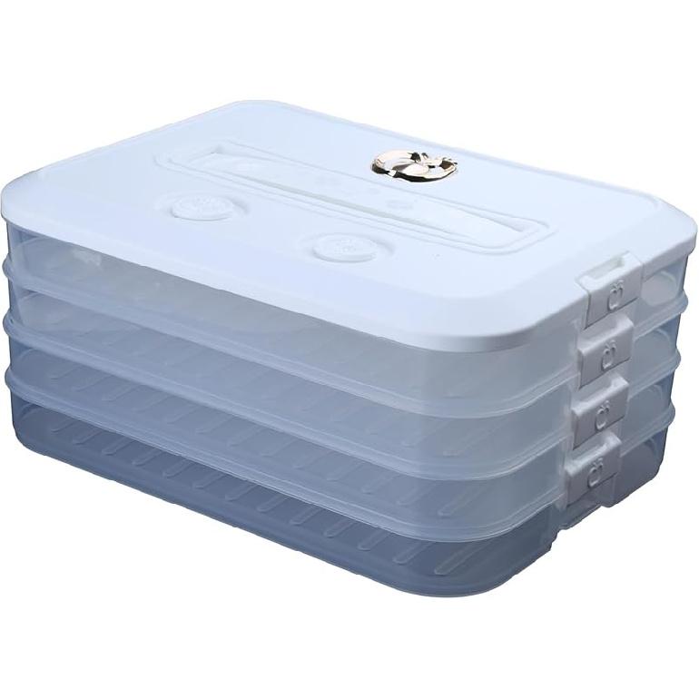 Dumplings Storage Box Multi Layer Stackable Food Storage Container with Lid and Handle Time Recoder Cookie Carrier 4-tier белый 8590₽