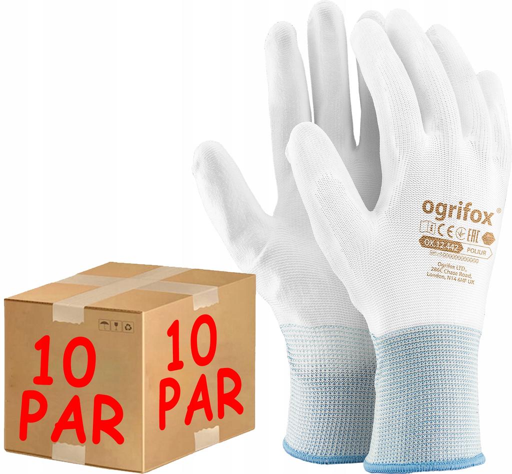 Work Gloves / White / Size: 10 - / Ox-Poliur_Ww10 - 10 Pcs