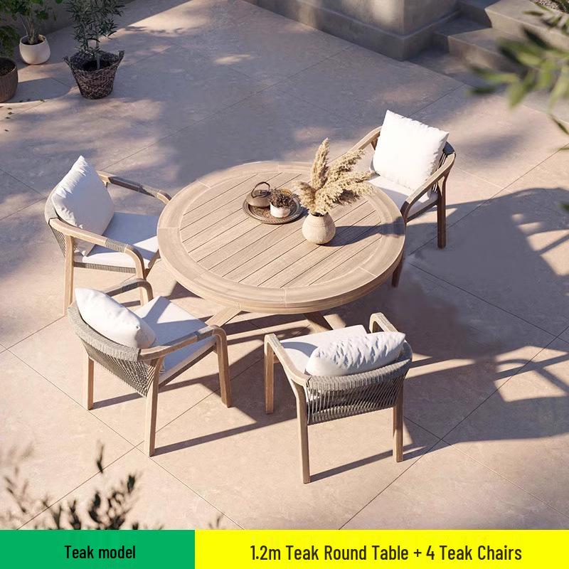 Teak Rattan Outdoor Dining Set: Waterproof Table & Chairs for Terrace or Garden