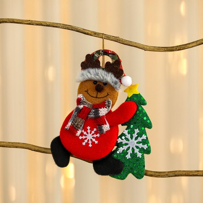 Christmas Themed Decorations Ornaments Fabric Santa Claus Reindeer Figurines Little Bear Snowman Hanging Decorations Pendant