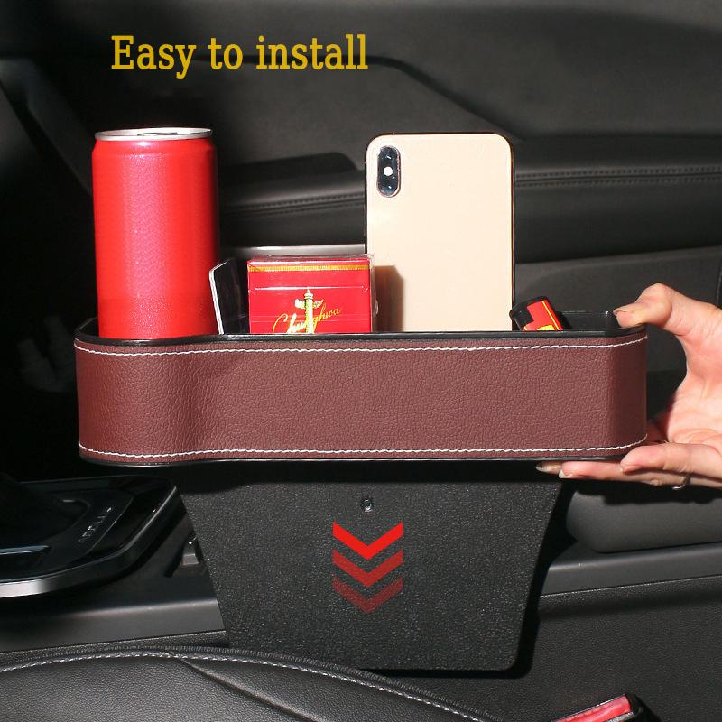 1Pc Multifunctional Leather Car Seat Gap Organizer - Auto Crevice Storage Box for Phone & Keys Filler