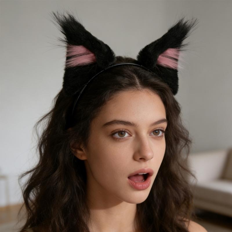 Rosa Kätzchenohr-Accessoires Kunsthaar-Ohren Haarband Flauschige Kopfbedeckungen für Halloween-Party und Kostümveranstaltung