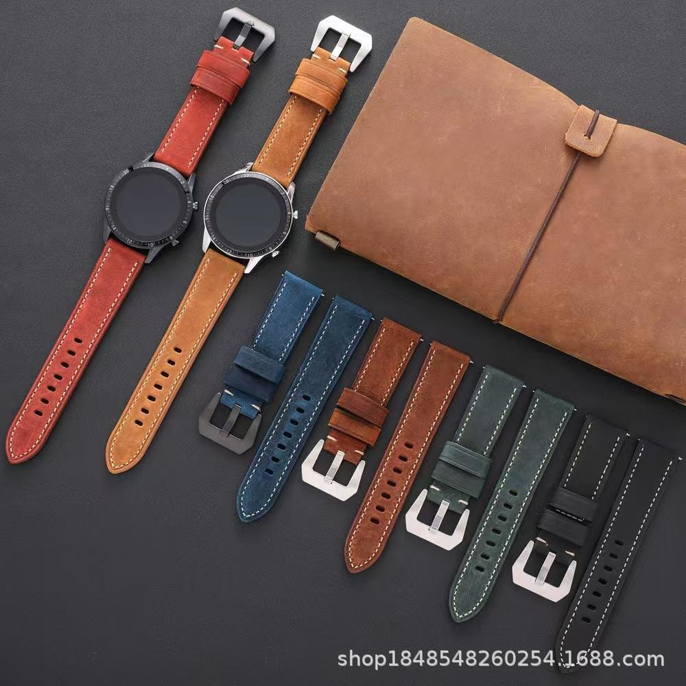 Leather Watch Strap Is Suitable For Apple Huawei 20Mm 22Mm Waterproof, Soft And Wear-Resistant.
