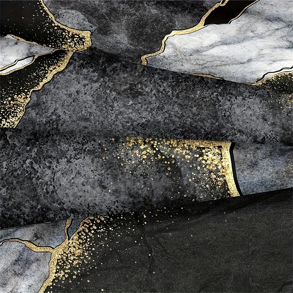 2/3Pcs Soft Black Golden Marble Printed Duvet Covers - Fashionable And Comfortable Bedding Suitable For Bedrooms And Dormitories