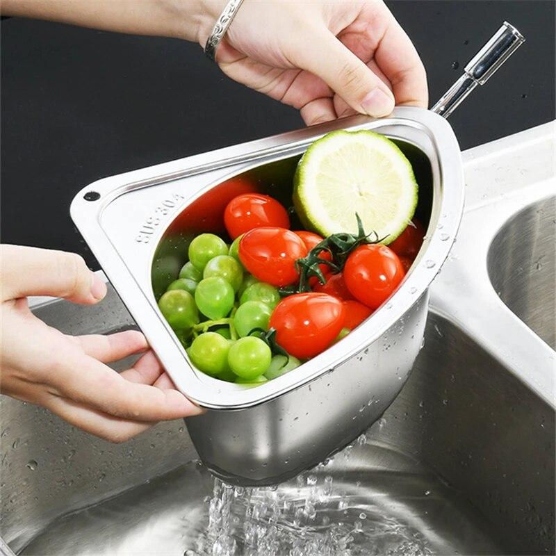 Nerezový rohový dřez Odkapávací stojan Držák baterie Sítko Cedníky na odpadky Odkapávací úložná polička Kuchyňský organizér