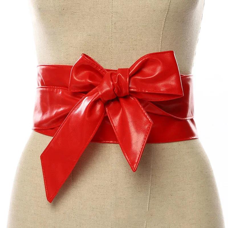 Solid Color Leather Cummerbunds for Women Wide Waist Belt Bow Self Tie Wrap Brand Ladies Fashion Strap Wide Waist Belts Gifts