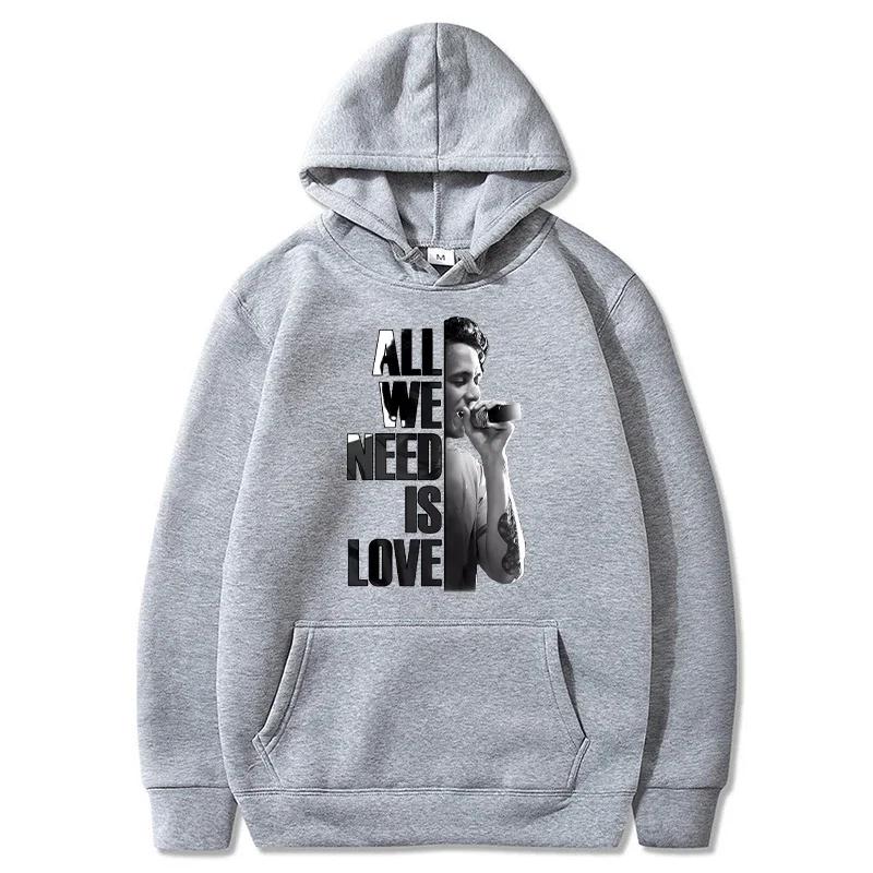 Autumn Letter "All We Need Is Love" and Singer Pattern Printed Hoodies Casual Sports Long Sleeved Men's and Women's Unisex Hooded Sweatshirts