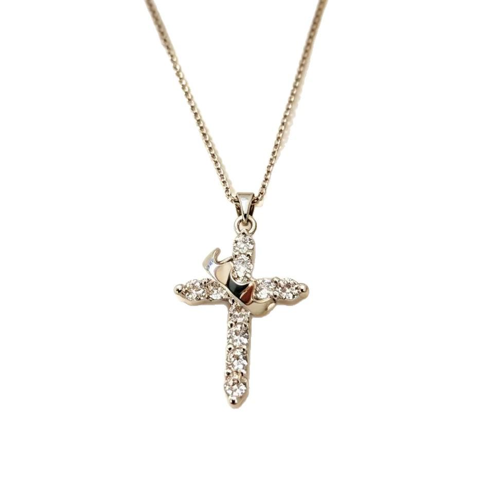 Crown Cross Pendant Necklace - European/American Style, Unique Rotating Circle Design, Luxury Minimalist Collarbone Chain