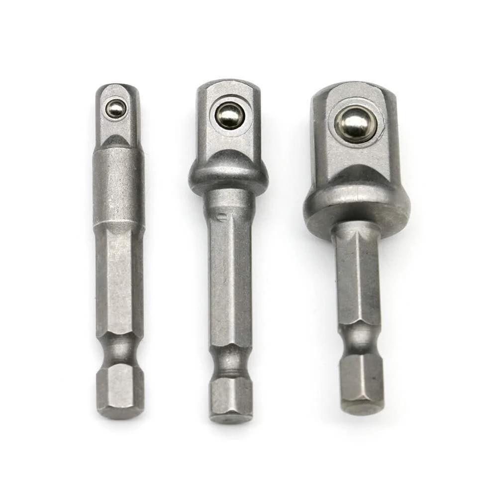 3 Pcs Drill Socket Adapter Impact Drill Extension Drill Bits Bar Socket Adapter 1/4 3/8 1/2 Size Hex Shank Square Head Drill Bit