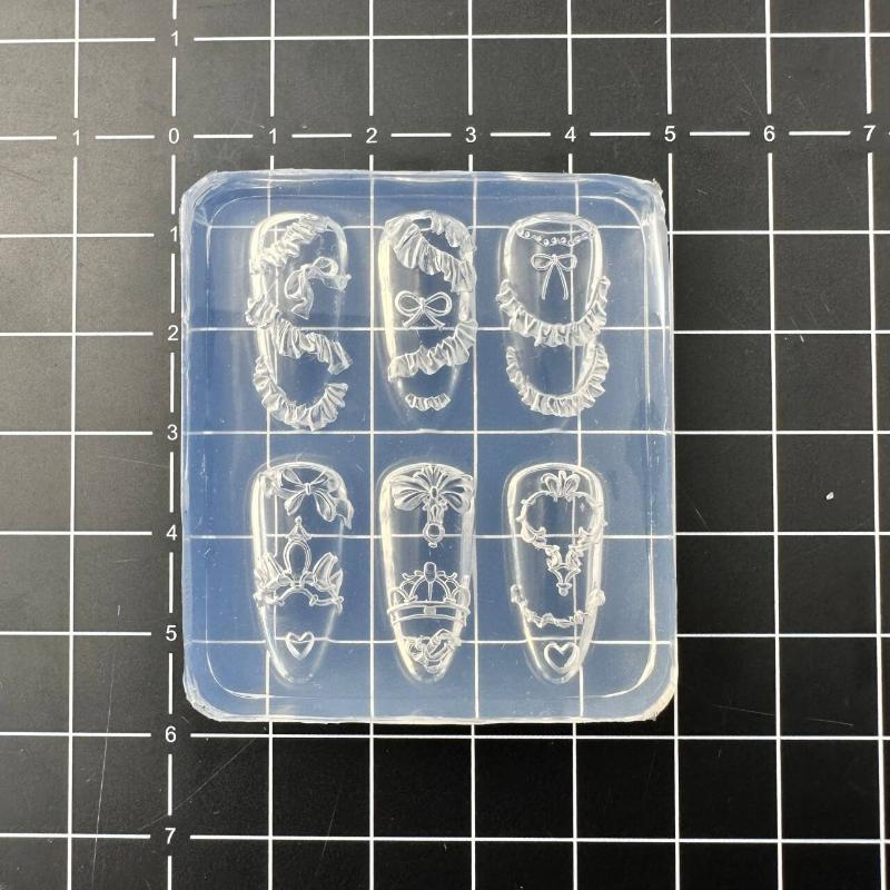Lace Bow Strawberry 3D Silicone Mold DIY Nail Art Decor Cartoon Rabbit Flower Transparent Mold Manicure Design Tool
