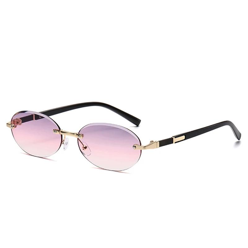 Retro Oval Women Sunglasses Brand Designer Rimless Clear Ocean Gradient Lens Shades UV400 Men Sun Glasses Lentes  Mujer