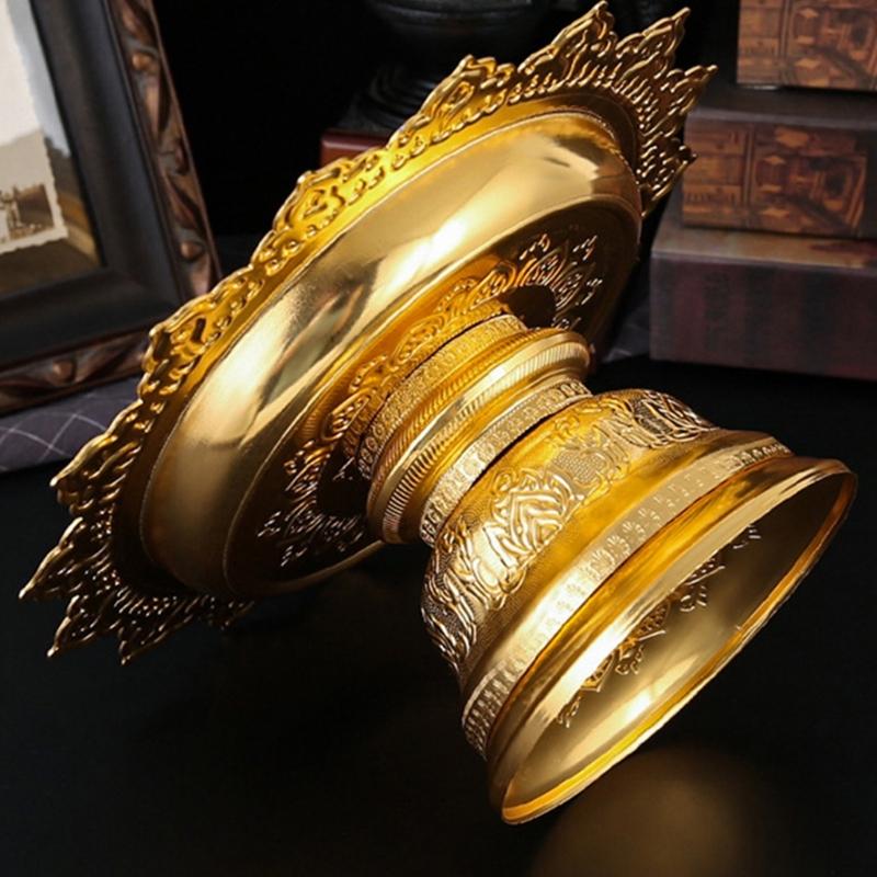 Decorative Alloy Offering Plate with Ornamental Pattern Tall for Religious Ceremonies Home Decoration Highlight