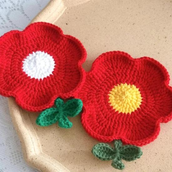 Crochet Flower Coasters, Handmade Knitted Heat Resistant Cup Mats Table Placemats, Decorative Crochet Doilies for Tabletop Protection, Cute Home Decor