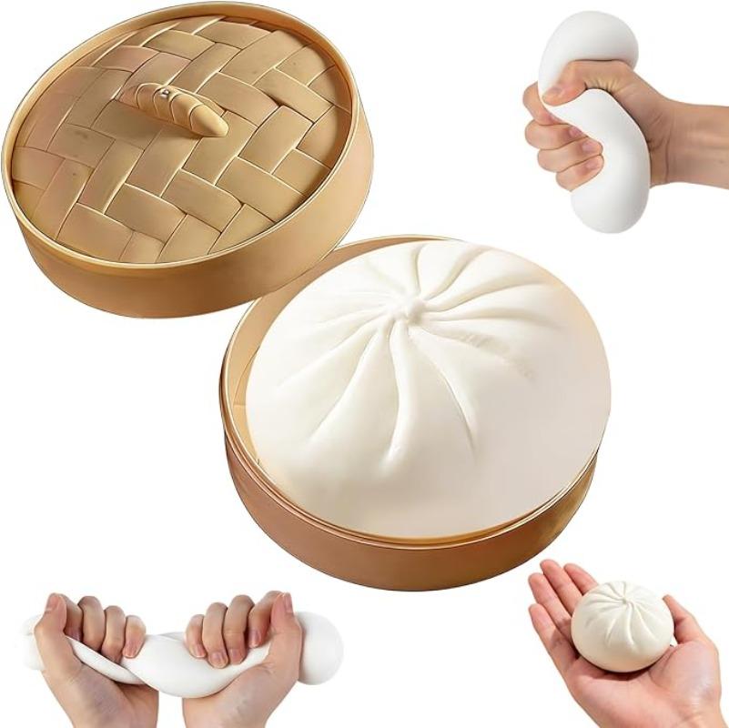 Giant Realistic Dumpling Squeeze Toy With Steamer Slow Rising Soft Sensory Fidget Stress Ball Anxiety Relief Toy For Kids Adults