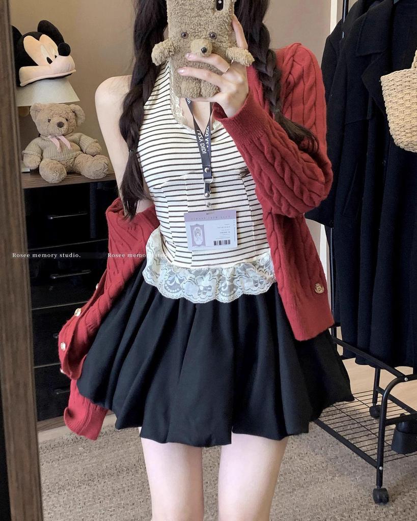 Korean Style Women's 2025 Summer High-Waist Slimming Midi Puff Skirt with Anti-Exposure Shorts