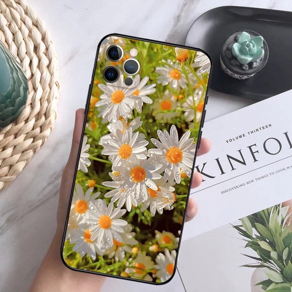 

Daisy Flowers Phone Case For iPhone 16,15,14,13,12 Mini 11 Pro XR,X,XS,MAX 7,8 Plus Silicone Cover Soft Black iPhone14
