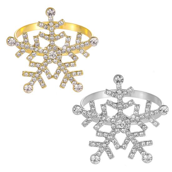 1/2/6Pcs Golden Metal Napkin Ring Faux Pearl Decor Snowflake Design Winter-themed Napkin Holders Weddings Parties Table Decor