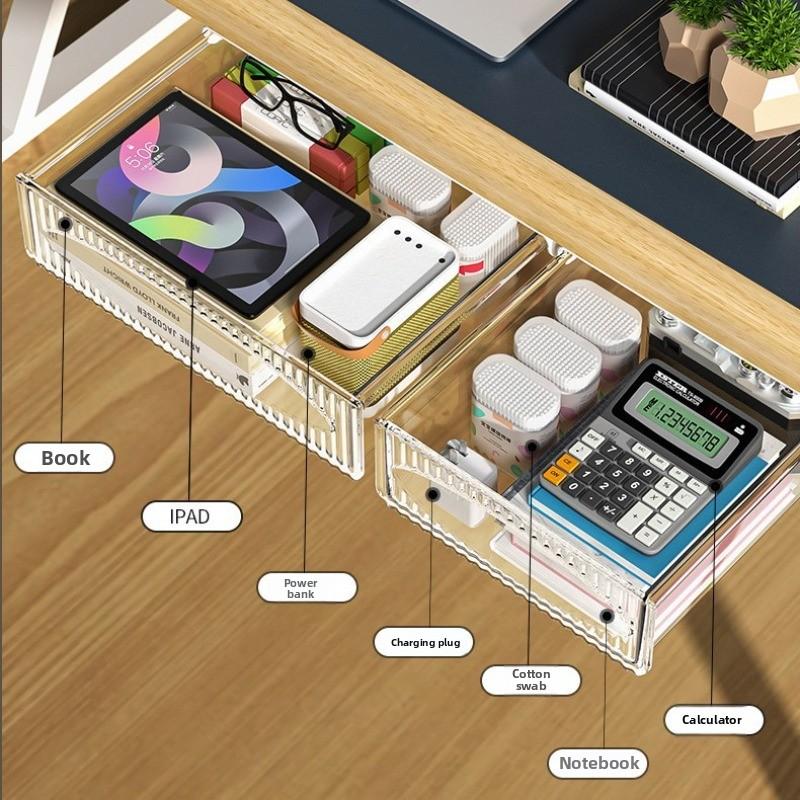 Under Table Hidden Drawer Storage Box with SelfAdhesive Mount Large Capacity Office Desk Organizer for Supplies Files Stationery