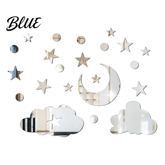 Decorative Mirror Wall Decals 3D Star Moon Cloud Stickers Self Adhesive Decals