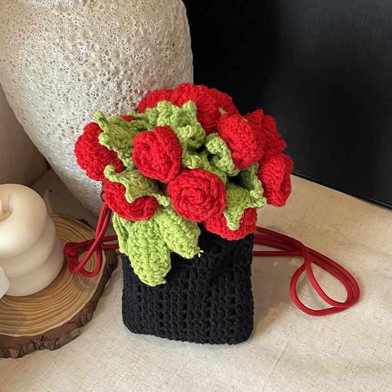 Niche Knitted Bag Women's New Flower Versatile Messenger Bag Fashionable Mini Mobile Phone Bag