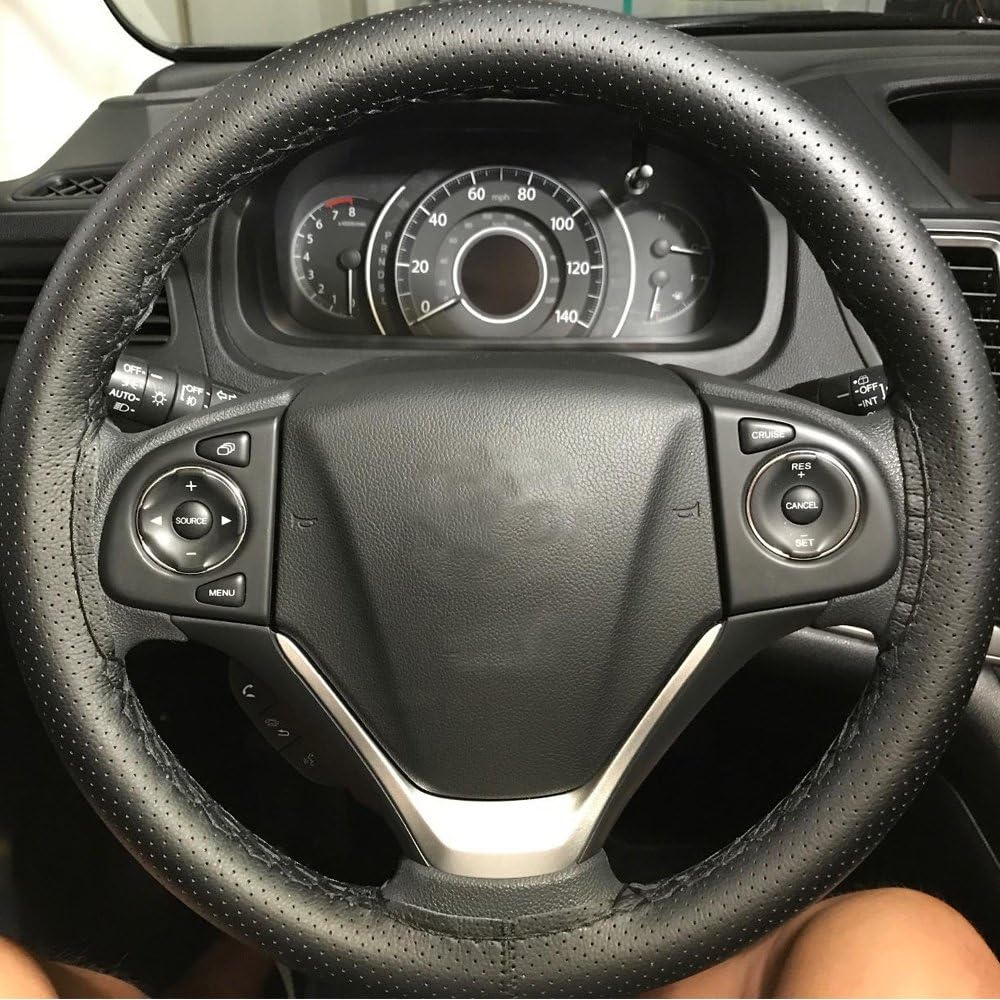 Onerbuy Universal Leather Car Steering Wheel Stitch On Wrap Cover DIY Sewing Breathable And Anti Slip, Maximum For 15-Inch Diameter Car Steering