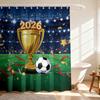 Soccer Football Shower Curtain 90Gsm Waterproof Stadium Trophy Print Bathroom Decor With Hooks