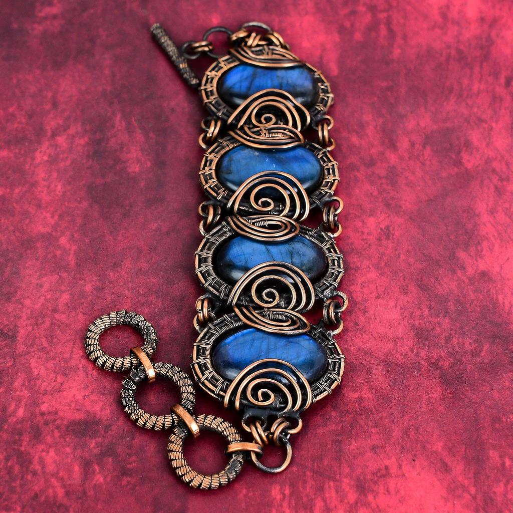 Labradorite Bracelet Copper Wire Wrapped Bracelet Adjustable Chain Bracelet Handmade Bracelet Copper Wire Wrap Gemstone Jewelry Gift for Her