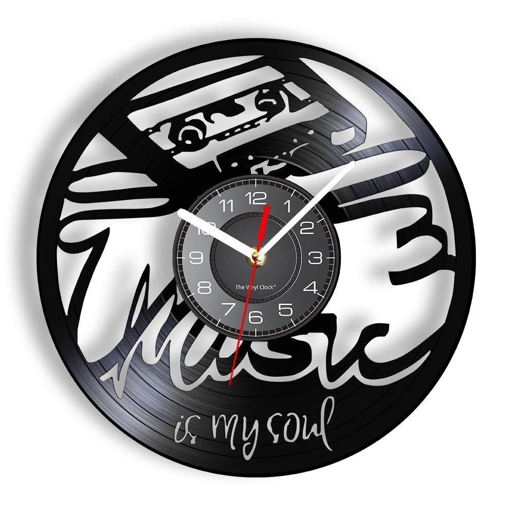 Music Is My Soul Muisc Inspirational Quote Wall Clock Vintage Tape Cassette Vinyl Record Wall Clock Audio Cassette Home Decor