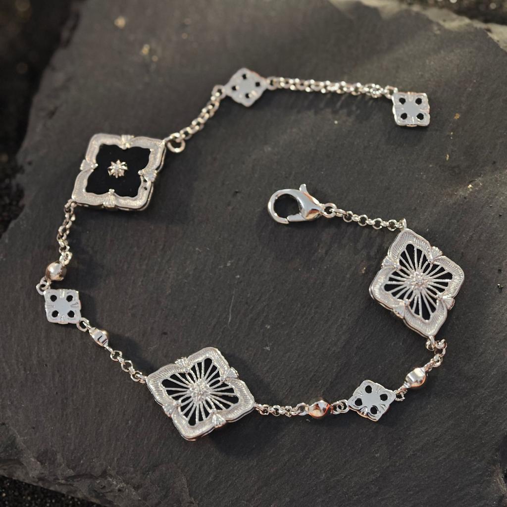 Italian Brushed Cloth Qi Lati Four-Leaf Clover Bracelet Female Natural White Fritillary Three-Flower Bracelet Light Luxury High-End Jewelry