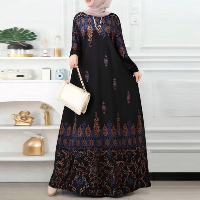 

ZANZEA Женское повседневное мусульманское длинное платье с круглым вырезом и длинным рукавом 3XL чёрный