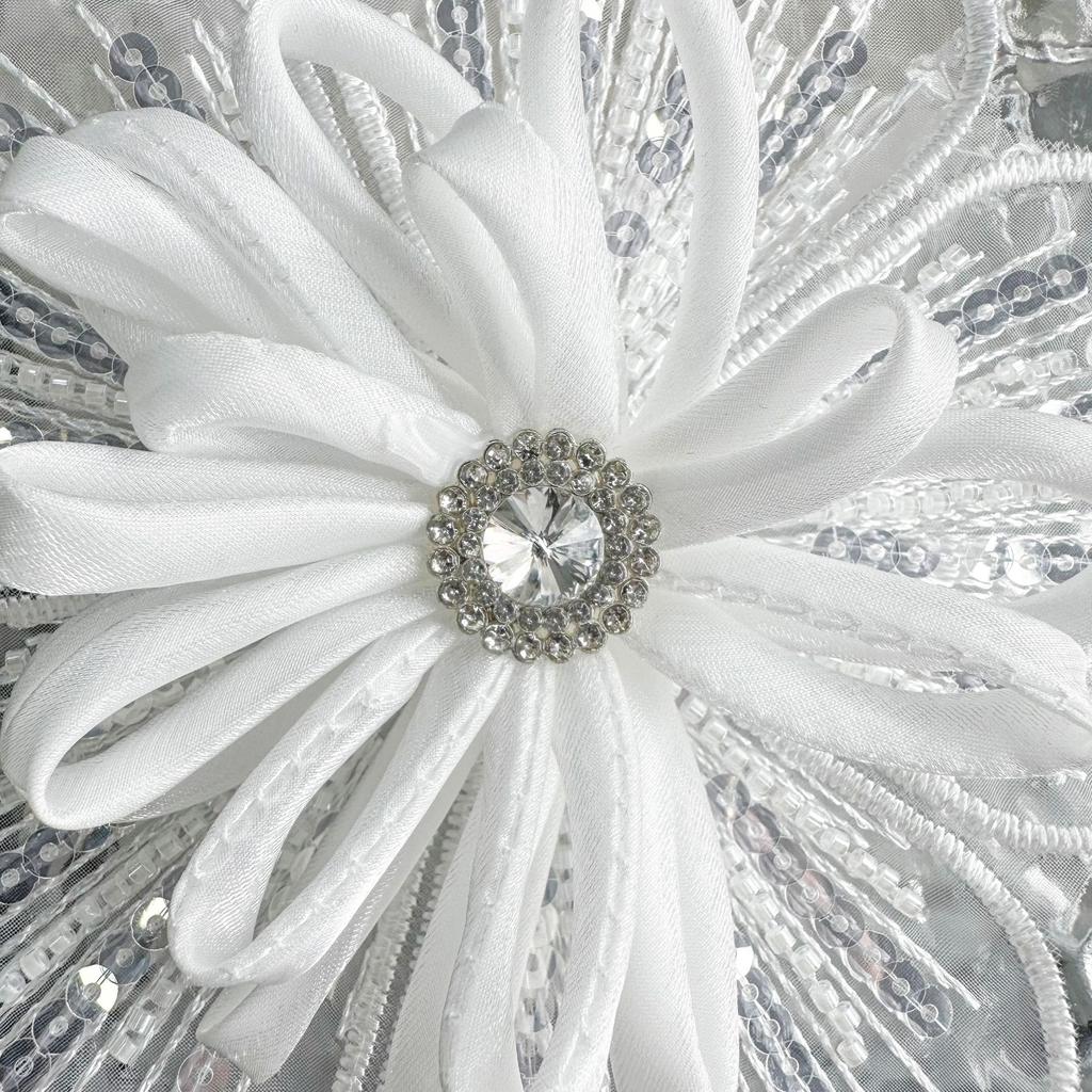 White Organza Beads Three-Dimensional Flower Clothing Hair Accessories Headgear Dress Wedding Dress Decoration Corsage Cloth Sticker Accessories