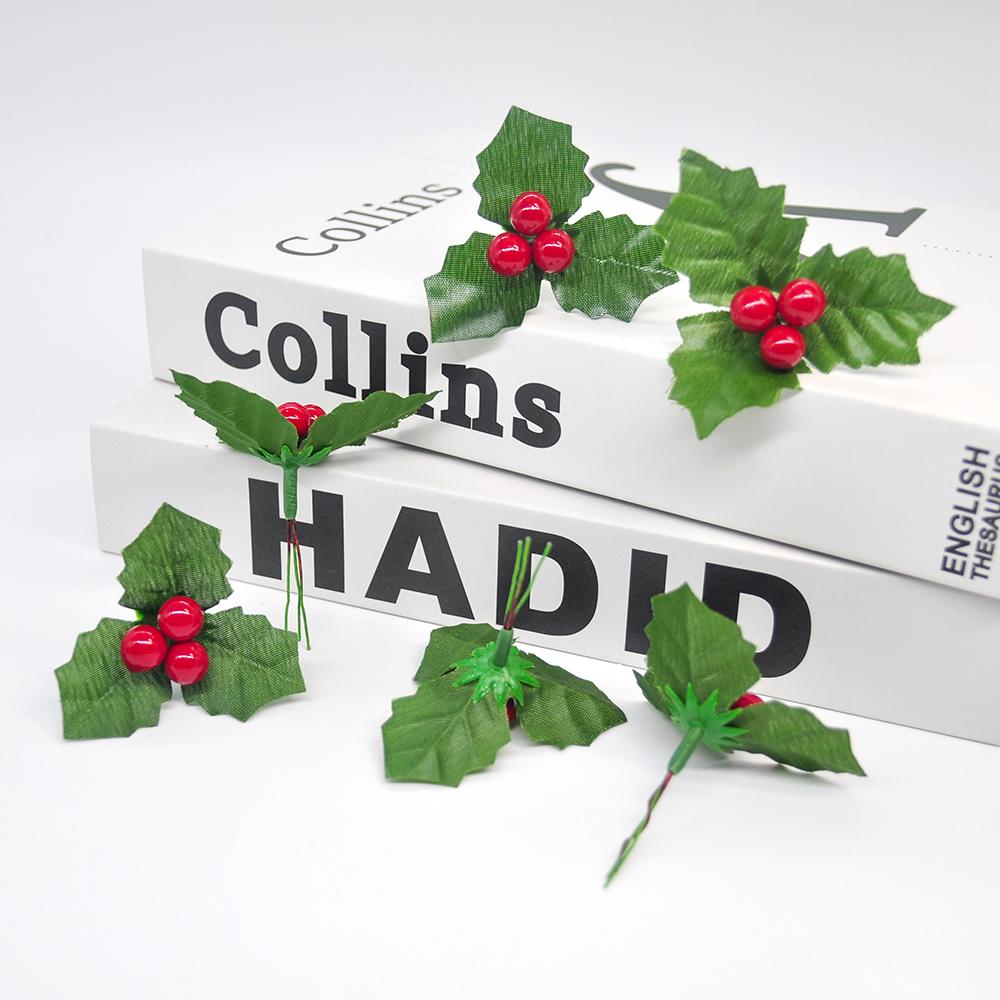 24pcs Christmas Tree Leaf and Artificial Berry Red Cherry Christmas Pendant Wedding Birthday Party Garden Home Store Decoration