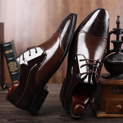 Spring New Large Size Casual Leather Shoes Men's Business Formal Shoes with Lace-up British Wedding Shoes