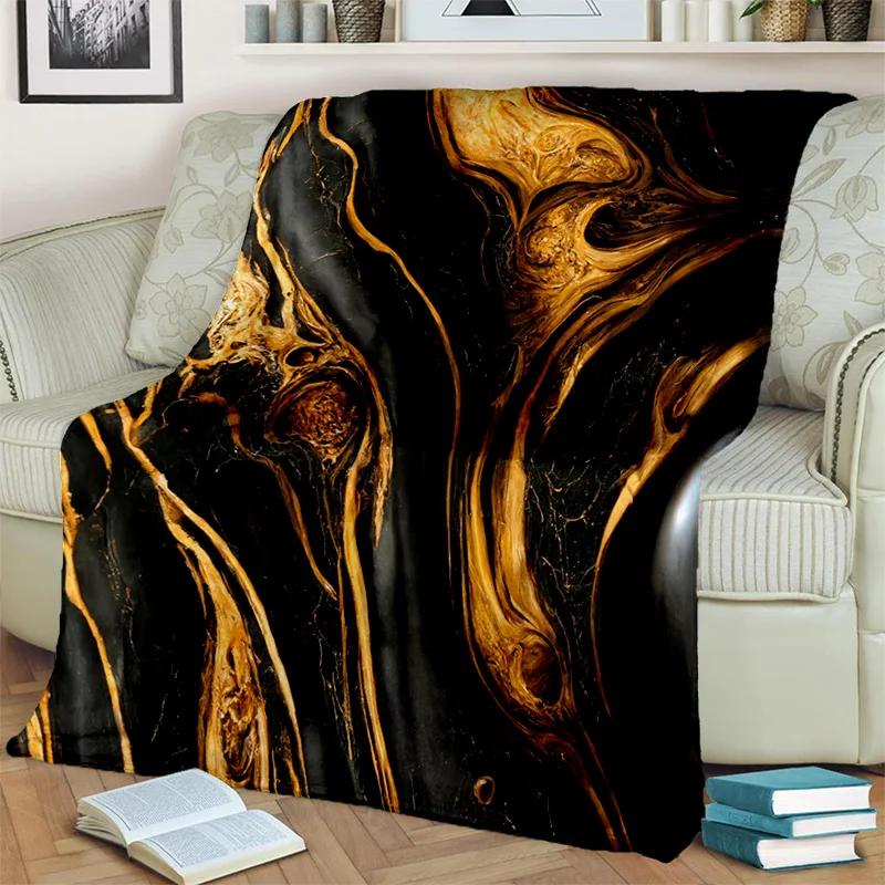 3D Lüks Renk Mavi Yeşil Altın Mermer Desen Battaniye, Ev Yatak Odası Yatak Kanepe Seyahat Kapak Battaniye Çocuk için Yumuşak Atmak Battaniye