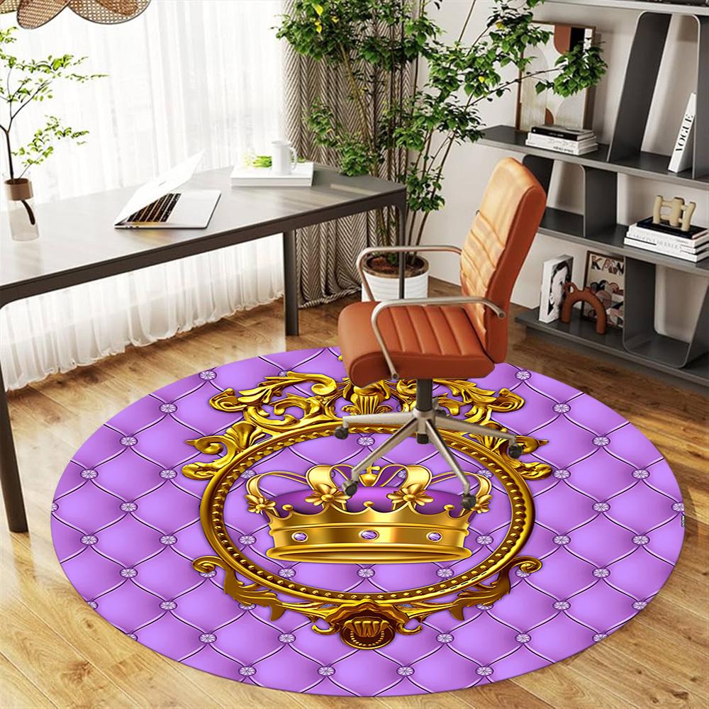 1pc Crown Royal Round Chair Mat Area Rug - Non-Slip, Floor Mat for Office, Bedroom, and Indoor Decor C1125604