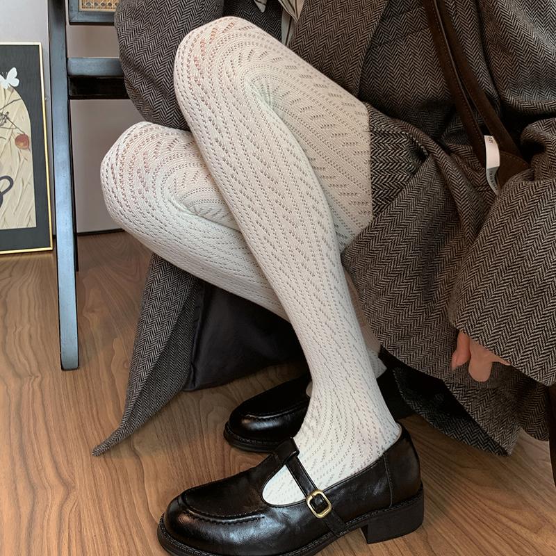 Autumn Winter Hollow Out Circle Tights Women Geometric Pattern Stocking 2025 Y2K Style Basic Slim Pantyhose