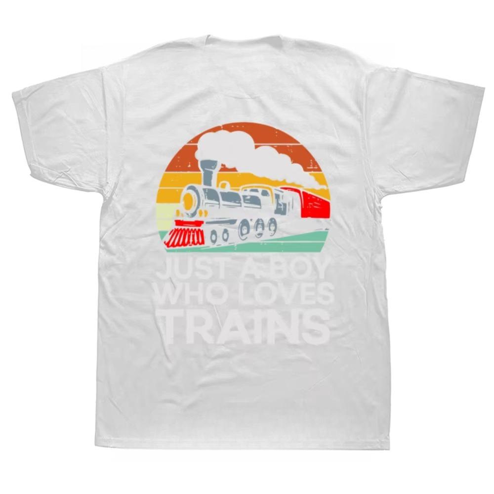 Just A Boy Who Loves Trains Retro T Shirts Summer Graphic Cotton Streetwear Short Sleeve Railroad Train Lovers Gifts T-shirt Men
