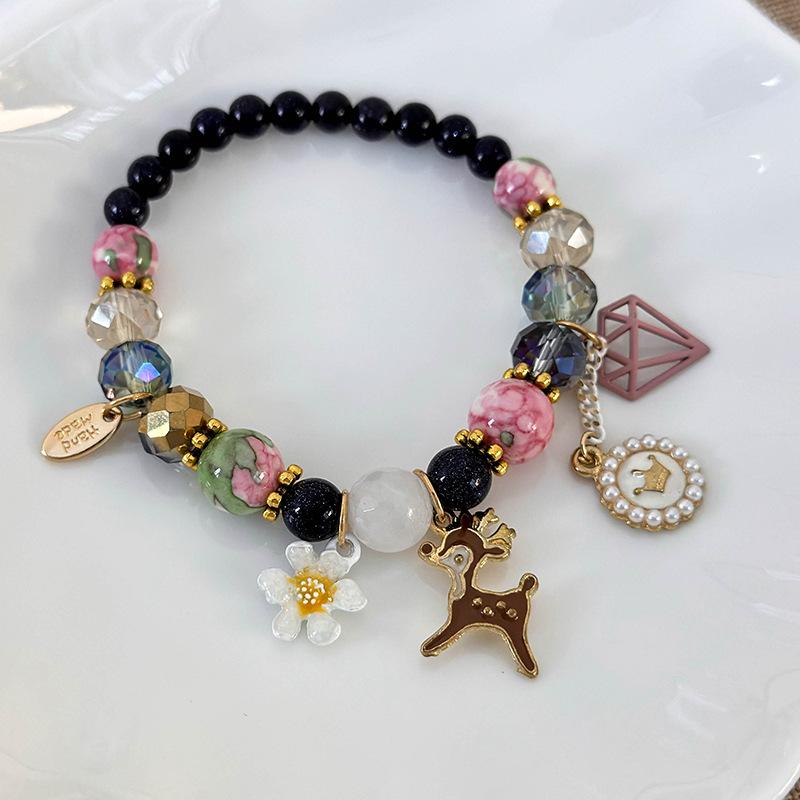 

Етнічний вітер свіжий квітковий порошок кристалічний камінь Корона оленя творчий браслет із бісеру синій