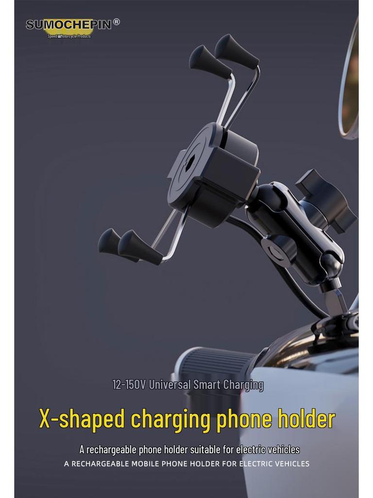Universal Electric Vehicle Phone Navigation & USB Charging Holder (12-150V) for Motorcycles, Bicycles, and Cars