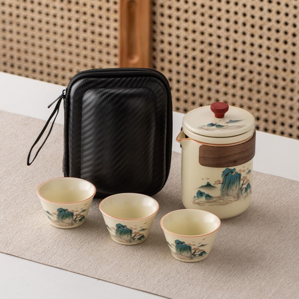 Ru kiln outdoor travel kung fu tea set gift box set high-end Guochao merchandise teacup business gift