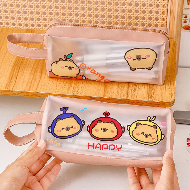 Simple Kawaii Pen Bag Cartoon Cute Capybara Pencil Case Portable Stationery Bag Large Capacity Waterproof Pencil Case Gifts