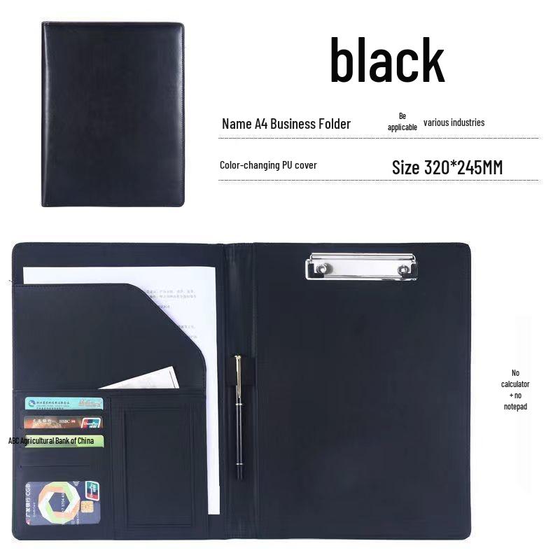 A4 Multi-functional Leather Document Folder with Clip and Storage for Contracts and Work Orders
