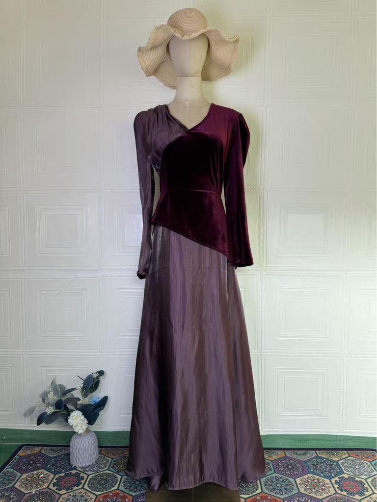 European Style Waist-Cinching Retro Spring Long Dress with Long Sleeves - Light Luxury 2026 Arrival