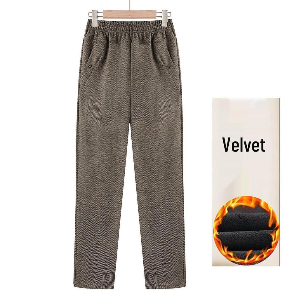 High Waist Plus Velvet Pants - Autumn/Winter Loose Fit for Mid-aged & Elderly Women