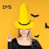 Halloween Hexenhut Spitz zulaufender gelber Filz Zauberer Zylinder Hut große Krempe Anziehhut Cosplay Accessoire Süßes oder Saures Party Kostüm